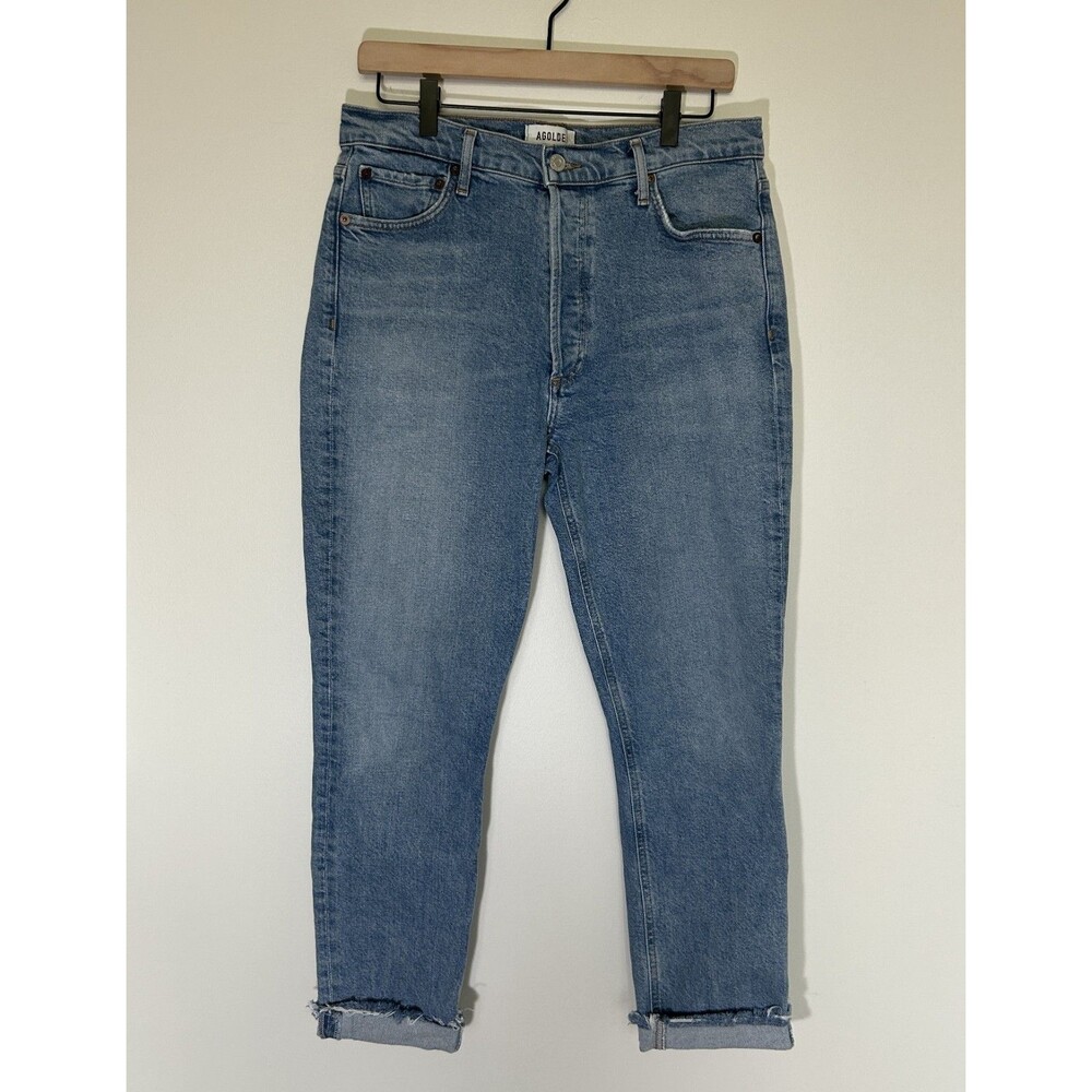 AGOLDE Light Wash High Rise Ankle Jeans Women's Size 29 Raw Hem Straight Leg